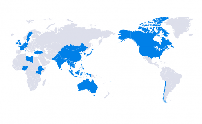 국제환경연구소의 네트워크 현황 (2001~2017년 5월 기준) 지도 이미지